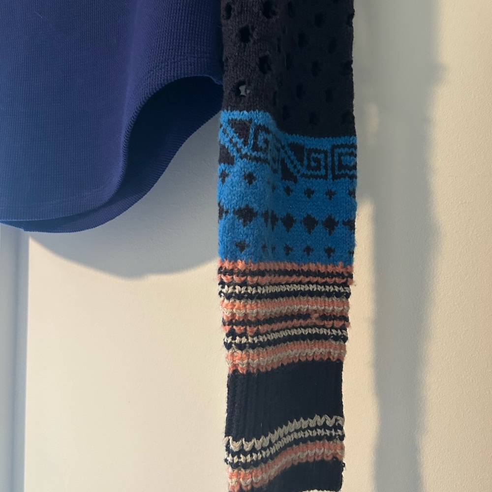 Free People Navy Long Sleeve Top with Patterned Sleeve Accents - Picture 3 of 4